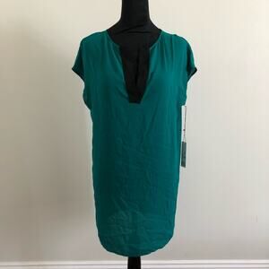 Three Eighty Two XS Green Caftan Mini Dress‎ Jungle V-Neck Cap Sleeve NWT